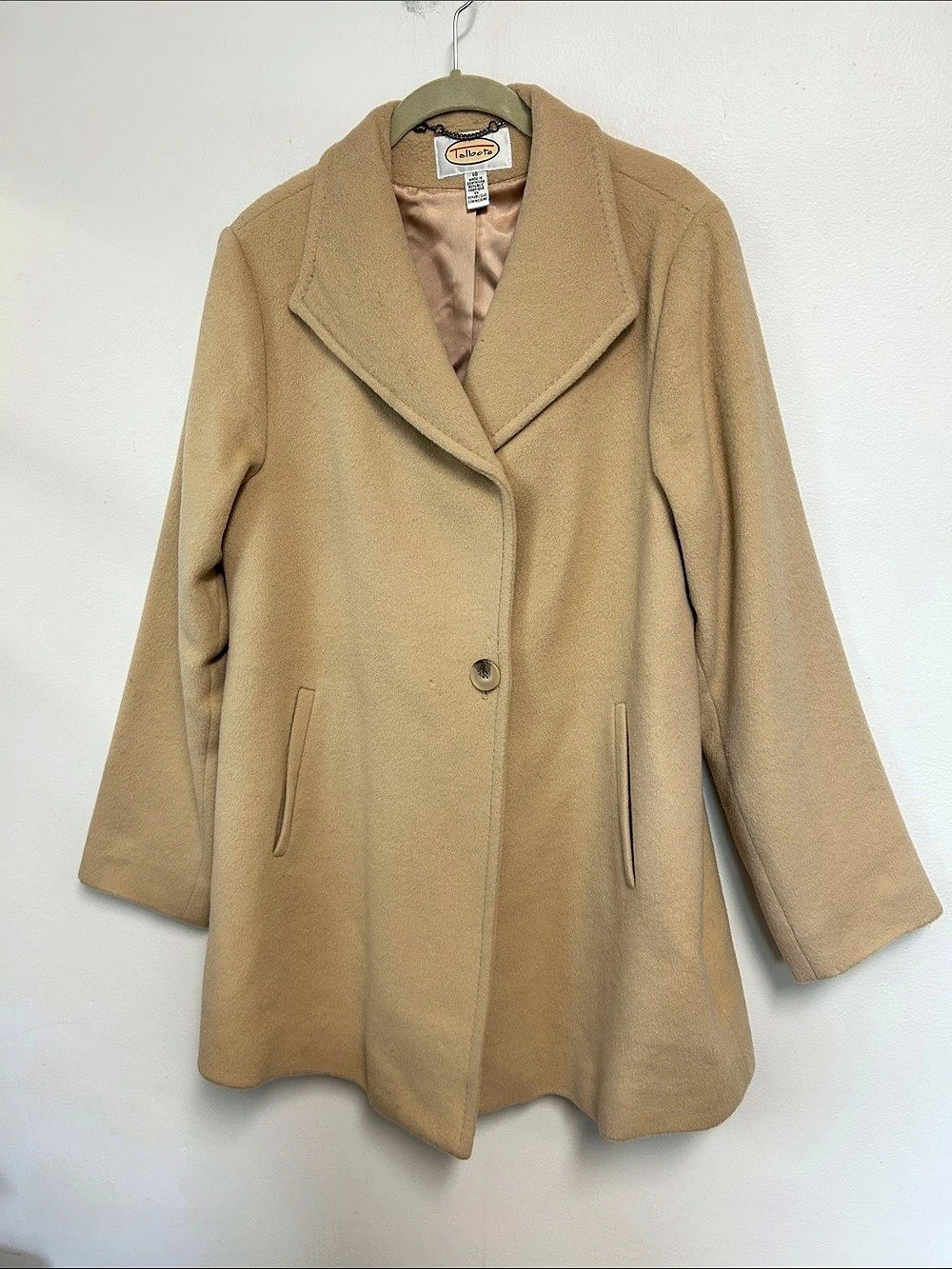 Talbots Vintage 90s 2000s Winter Wool Cashmere Satin Lined Camel Coat Womens 10